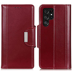 Leather Case Stands Flip Cover Holder M14L for Samsung Galaxy S22 Ultra 5G Red