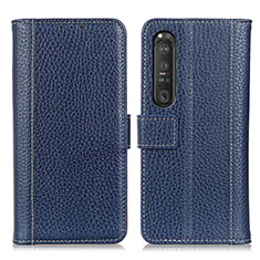 Leather Case Stands Flip Cover Holder M14L for Sony Xperia 1 III Blue