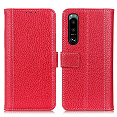 Leather Case Stands Flip Cover Holder M14L for Sony Xperia 5 III Red