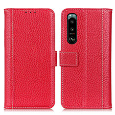Leather Case Stands Flip Cover Holder M14L for Sony Xperia 5 III SO-53B Red