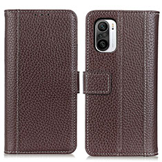 Leather Case Stands Flip Cover Holder M14L for Xiaomi Redmi K40 Pro 5G Brown