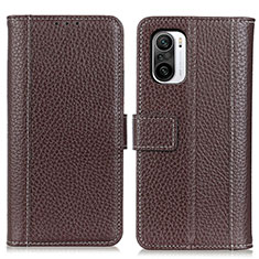 Leather Case Stands Flip Cover Holder M14L for Xiaomi Redmi K40 Pro+ Plus 5G Brown