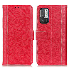 Leather Case Stands Flip Cover Holder M14L for Xiaomi Redmi Note 10 5G Red