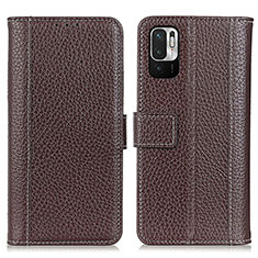 Leather Case Stands Flip Cover Holder M14L for Xiaomi Redmi Note 10 JE 5G Brown