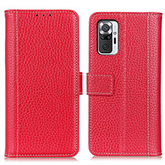 Leather Case Stands Flip Cover Holder M14L for Xiaomi Redmi Note 10 Pro 4G Red