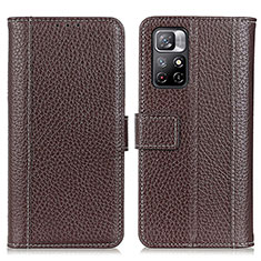 Leather Case Stands Flip Cover Holder M14L for Xiaomi Redmi Note 11 5G Brown