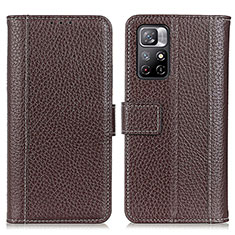 Leather Case Stands Flip Cover Holder M14L for Xiaomi Redmi Note 11S 5G Brown