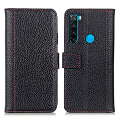 Leather Case Stands Flip Cover Holder M14L for Xiaomi Redmi Note 8 (2021) Black