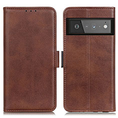 Leather Case Stands Flip Cover Holder M15L for Google Pixel 6 Pro 5G Brown