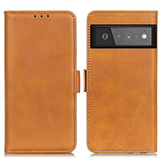 Leather Case Stands Flip Cover Holder M15L for Google Pixel 6 Pro 5G Light Brown