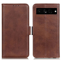 Leather Case Stands Flip Cover Holder M15L for Google Pixel 7 Pro 5G Brown