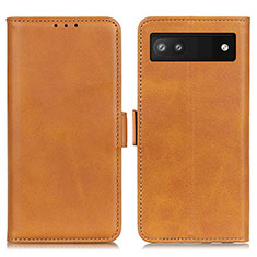 Leather Case Stands Flip Cover Holder M15L for Google Pixel 7a 5G Light Brown