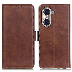 Leather Case Stands Flip Cover Holder M15L for Huawei Honor 60 Pro 5G Brown