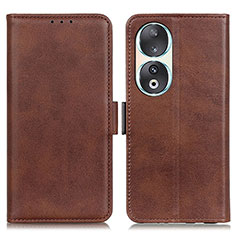 Leather Case Stands Flip Cover Holder M15L for Huawei Honor 90 5G Brown