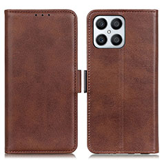 Leather Case Stands Flip Cover Holder M15L for Huawei Honor X8 4G Brown