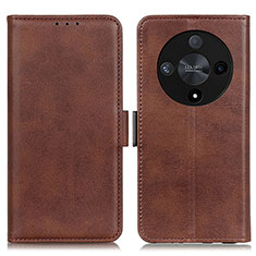 Leather Case Stands Flip Cover Holder M15L for Huawei Honor X9b 5G Brown