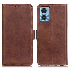 Leather Case Stands Flip Cover Holder M15L for Motorola Moto E22 Brown