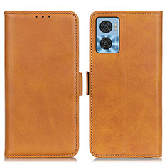 Leather Case Stands Flip Cover Holder M15L for Motorola Moto E22 Light Brown