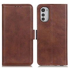 Leather Case Stands Flip Cover Holder M15L for Motorola Moto E32s Brown