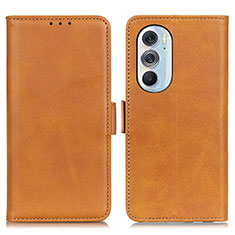 Leather Case Stands Flip Cover Holder M15L for Motorola Moto Edge Plus (2022) 5G Light Brown