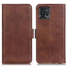 Leather Case Stands Flip Cover Holder M15L for Motorola Moto G72 Brown