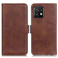 Leather Case Stands Flip Cover Holder M15L for Motorola Moto X40 5G Brown