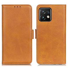 Leather Case Stands Flip Cover Holder M15L for Motorola Moto X40 5G Light Brown