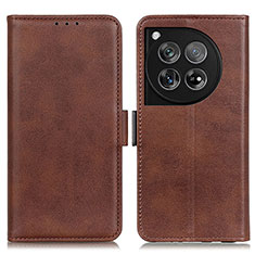 Leather Case Stands Flip Cover Holder M15L for OnePlus 12R 5G Brown