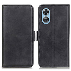 Leather Case Stands Flip Cover Holder M15L for Oppo A17 Black