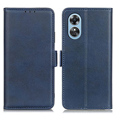 Leather Case Stands Flip Cover Holder M15L for Oppo A17 Blue