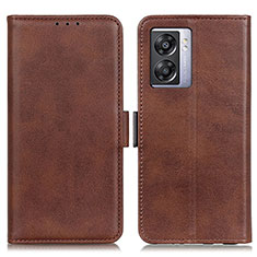 Leather Case Stands Flip Cover Holder M15L for Oppo A56S 5G Brown