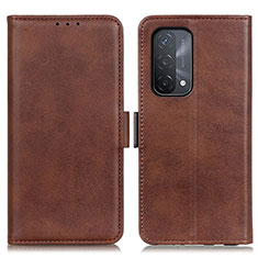 Leather Case Stands Flip Cover Holder M15L for Oppo A74 5G Brown