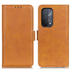 Leather Case Stands Flip Cover Holder M15L for Oppo A74 5G Light Brown