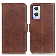 Leather Case Stands Flip Cover Holder M15L for Oppo A96 5G Brown