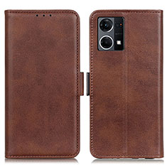 Leather Case Stands Flip Cover Holder M15L for Oppo F21 Pro 4G Brown