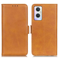 Leather Case Stands Flip Cover Holder M15L for Oppo F21 Pro 5G Light Brown