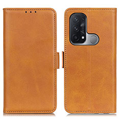 Leather Case Stands Flip Cover Holder M15L for Oppo Reno5 A Light Brown