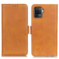 Leather Case Stands Flip Cover Holder M15L for Oppo Reno5 F Light Brown