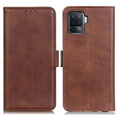 Leather Case Stands Flip Cover Holder M15L for Oppo Reno5 Lite Brown