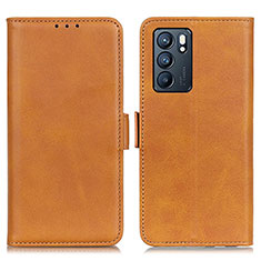 Leather Case Stands Flip Cover Holder M15L for Oppo Reno6 5G Light Brown