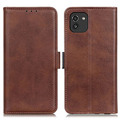 Leather Case Stands Flip Cover Holder M15L for Samsung Galaxy A03 Brown