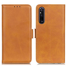 Leather Case Stands Flip Cover Holder M15L for Sony Xperia 1 V Light Brown