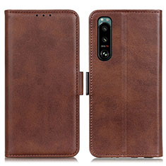 Leather Case Stands Flip Cover Holder M15L for Sony Xperia 5 III SO-53B Brown