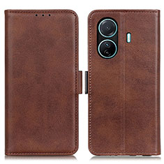 Leather Case Stands Flip Cover Holder M15L for Vivo iQOO Z6 Pro 5G Brown