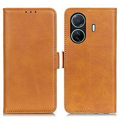 Leather Case Stands Flip Cover Holder M15L for Vivo T1 5G Light Brown