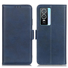 Leather Case Stands Flip Cover Holder M15L for Vivo Y74s 5G Blue