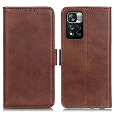 Leather Case Stands Flip Cover Holder M15L for Xiaomi Mi 11i 5G (2022) Brown