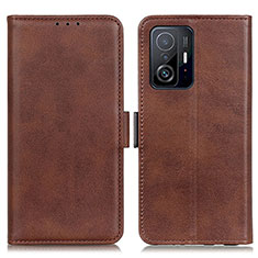 Leather Case Stands Flip Cover Holder M15L for Xiaomi Mi 11T Pro 5G Brown