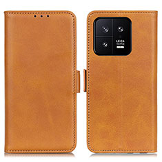 Leather Case Stands Flip Cover Holder M15L for Xiaomi Mi 13 5G Light Brown