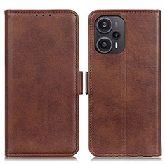 Leather Case Stands Flip Cover Holder M15L for Xiaomi Poco F5 5G Brown